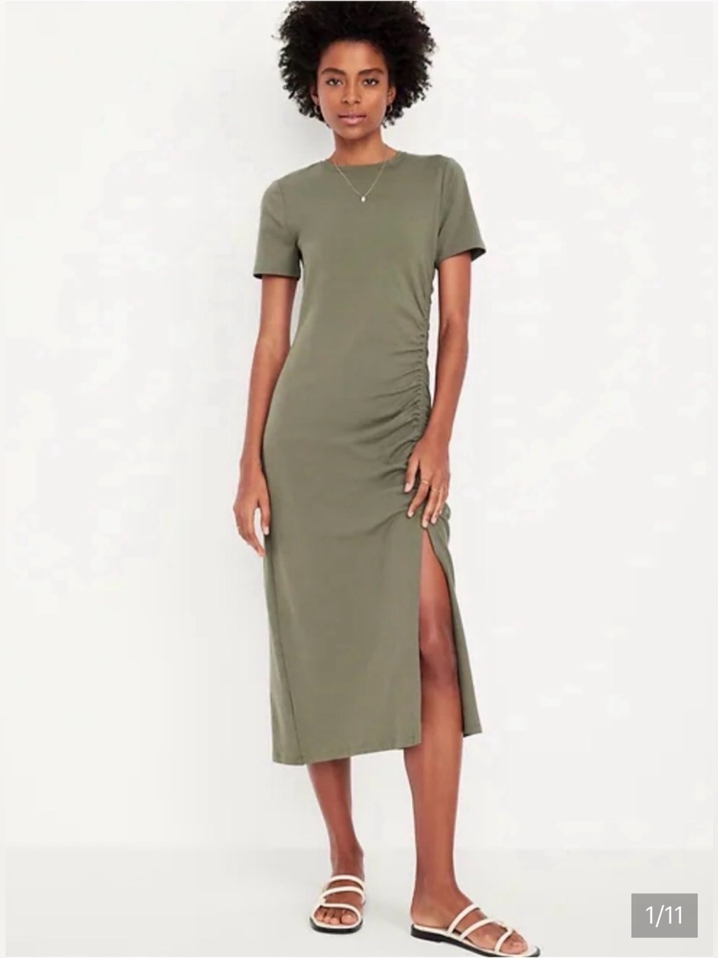Old Navy Olive Green Short-Sleeve Maxi Dress With Side Ruching L